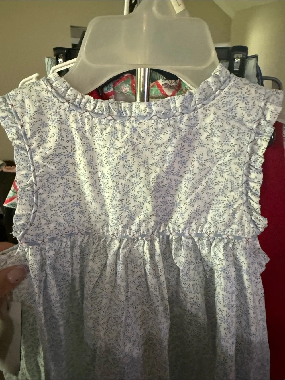 Lullaby Set Girls' Blue Floral Sundress Top with Red Button Detail